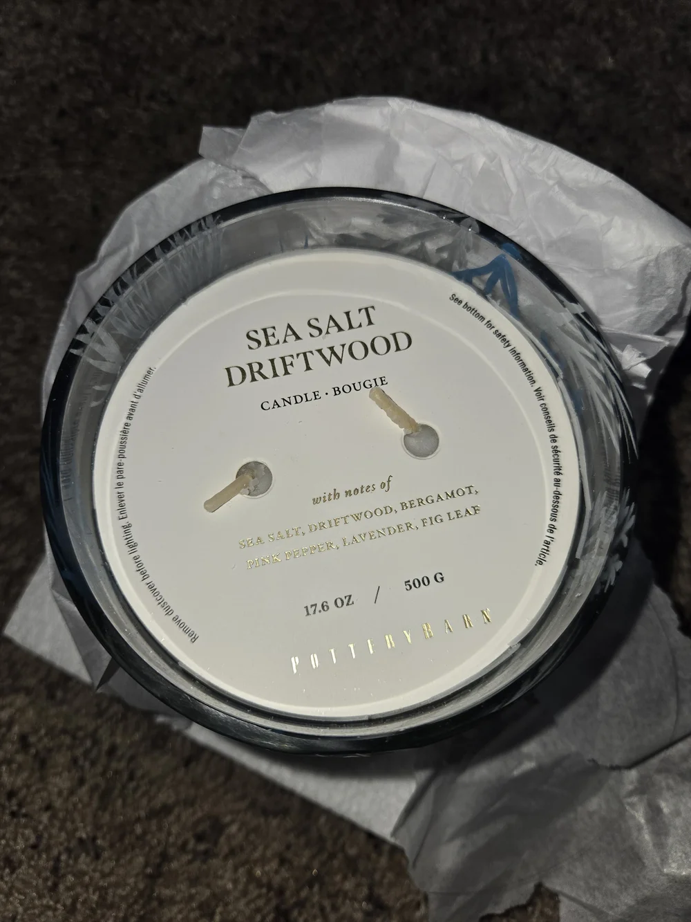 Pottery Barn Hand Painted Coastal Scent Collection Candle Sea Salt & Driftwood